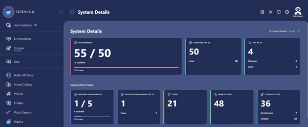 Screenshot of the system details screen in the Replica platform