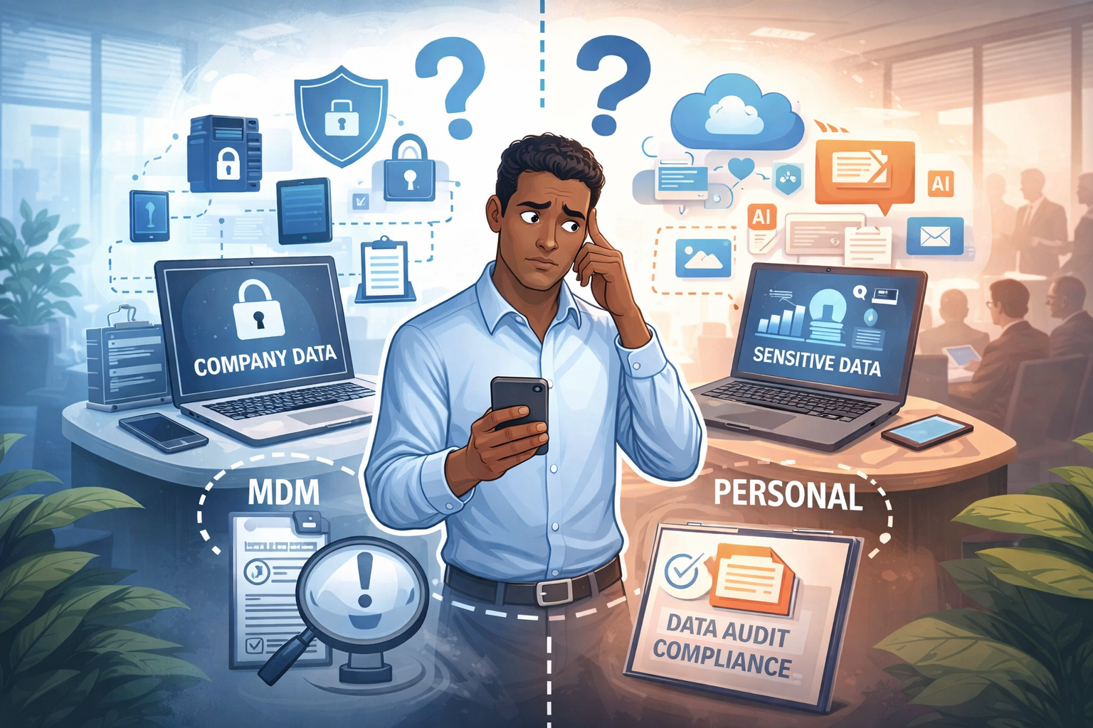 A man torn between data security and allowing employees to bring their own device